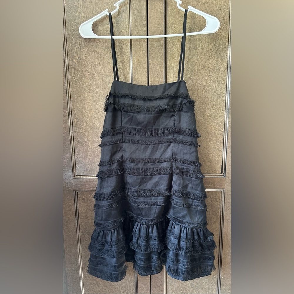 Princess Polly Black Molina Fringe Mini Dress Size 4